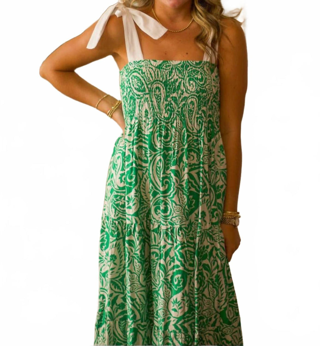 Paisley Tie Strap Dress In Verdant