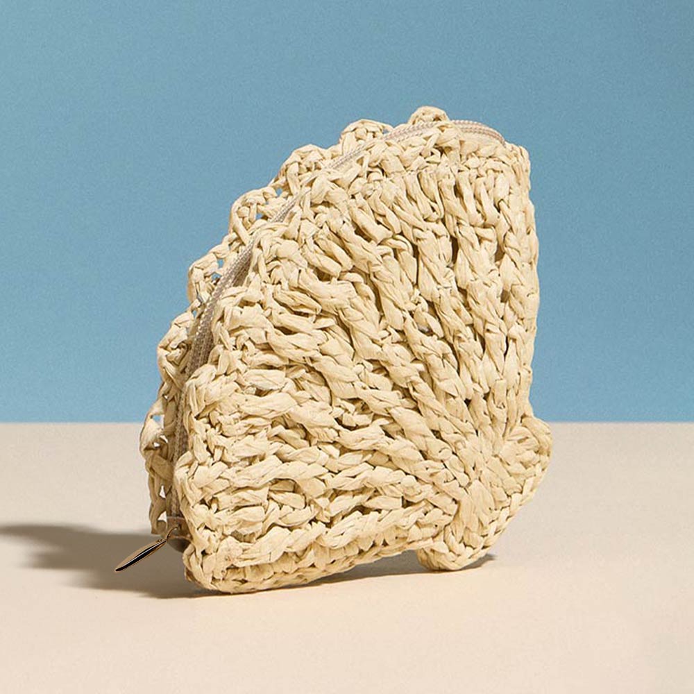 Shell Shaped Raffia Pouch Bag