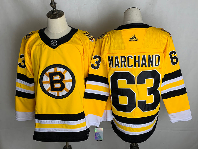 Men's Boston Bruins Brad Marchand #63 Yellow Replica Player jersey
