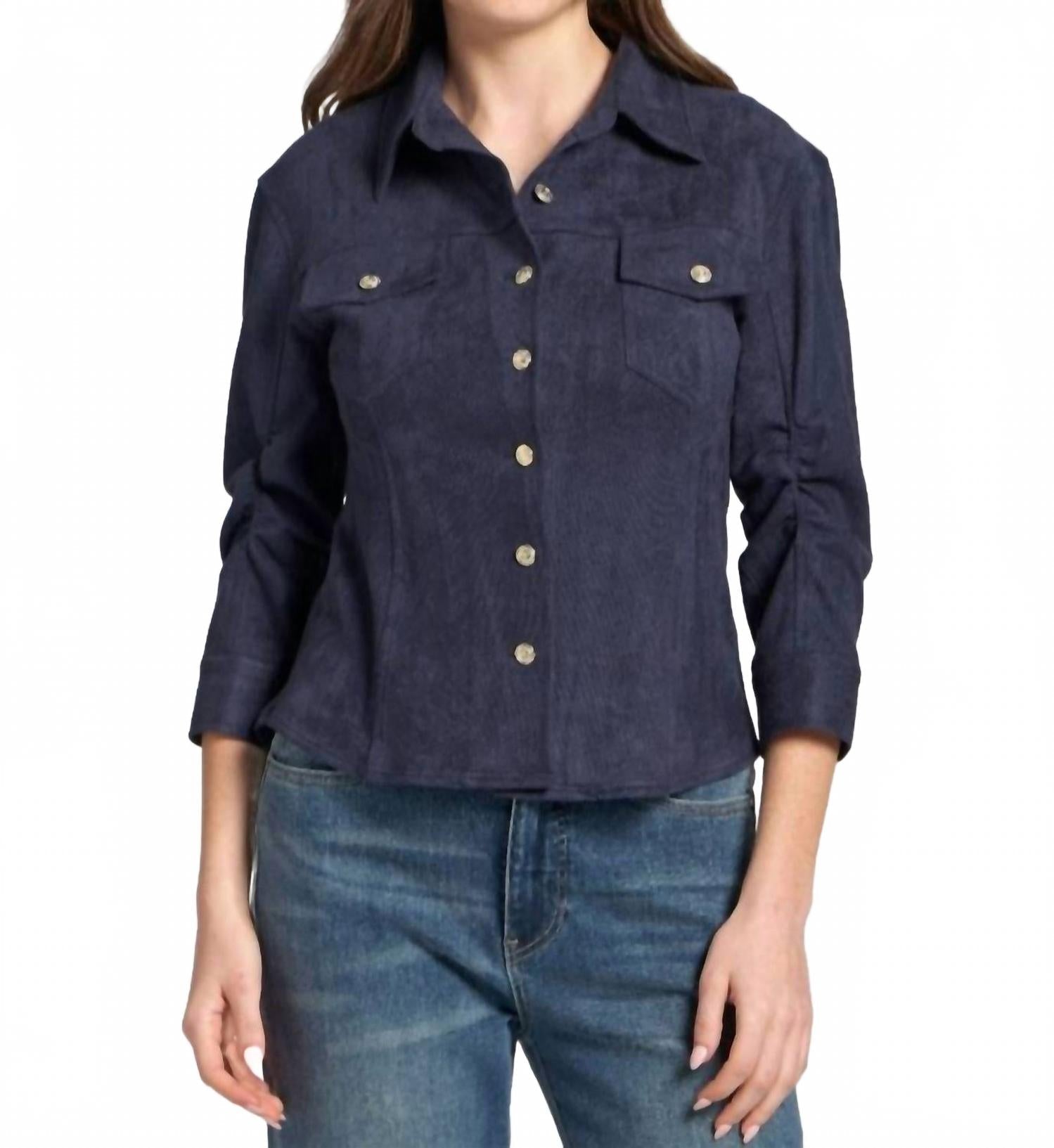 Vegan Leather Shirt In Navy
