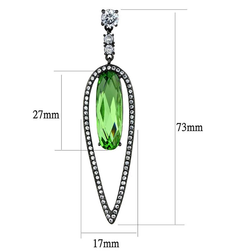 IP Light Black Stainless Steel Earrings with Top Grade Crystal in Peridot