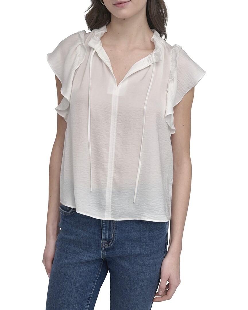 DKNY Ruffled Neck Tie Top