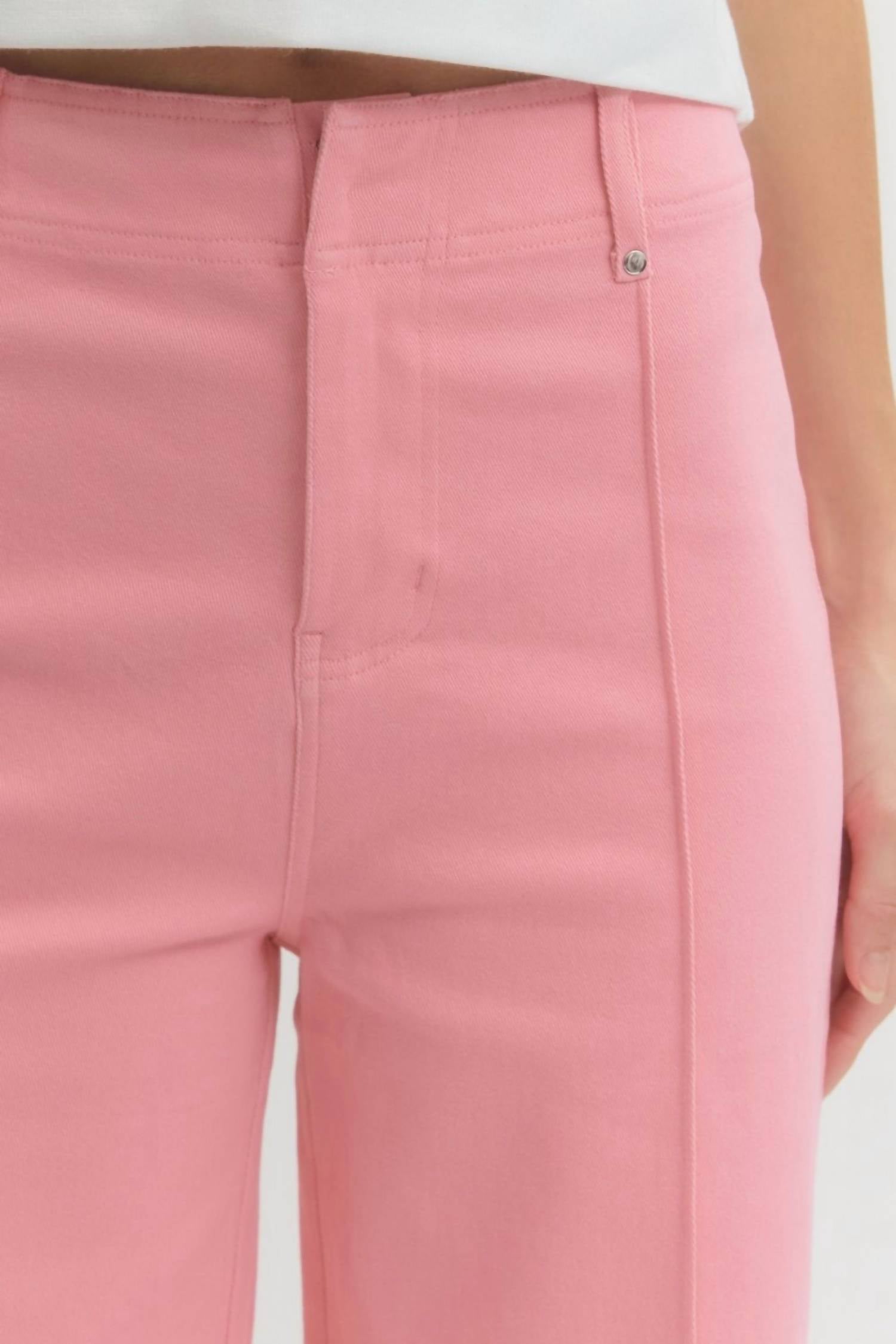 Solid High Rise Wide Leg Pants In Pink