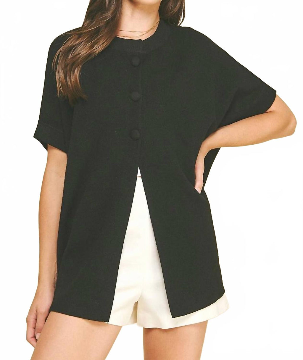 Open Front Knit Cape Cardigan In Black