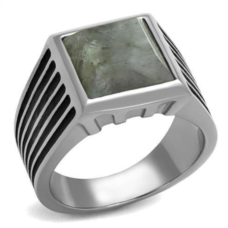 High polished (no plating) Stainless Steel Ring with Synthetic Twinkling in Gray