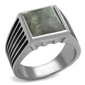 High polished (no plating) Stainless Steel Ring with Synthetic Twinkling in Gray