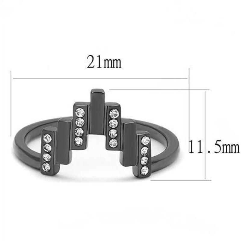 IP Light Black Stainless Steel Ring with Top Grade Crystal in Clear
