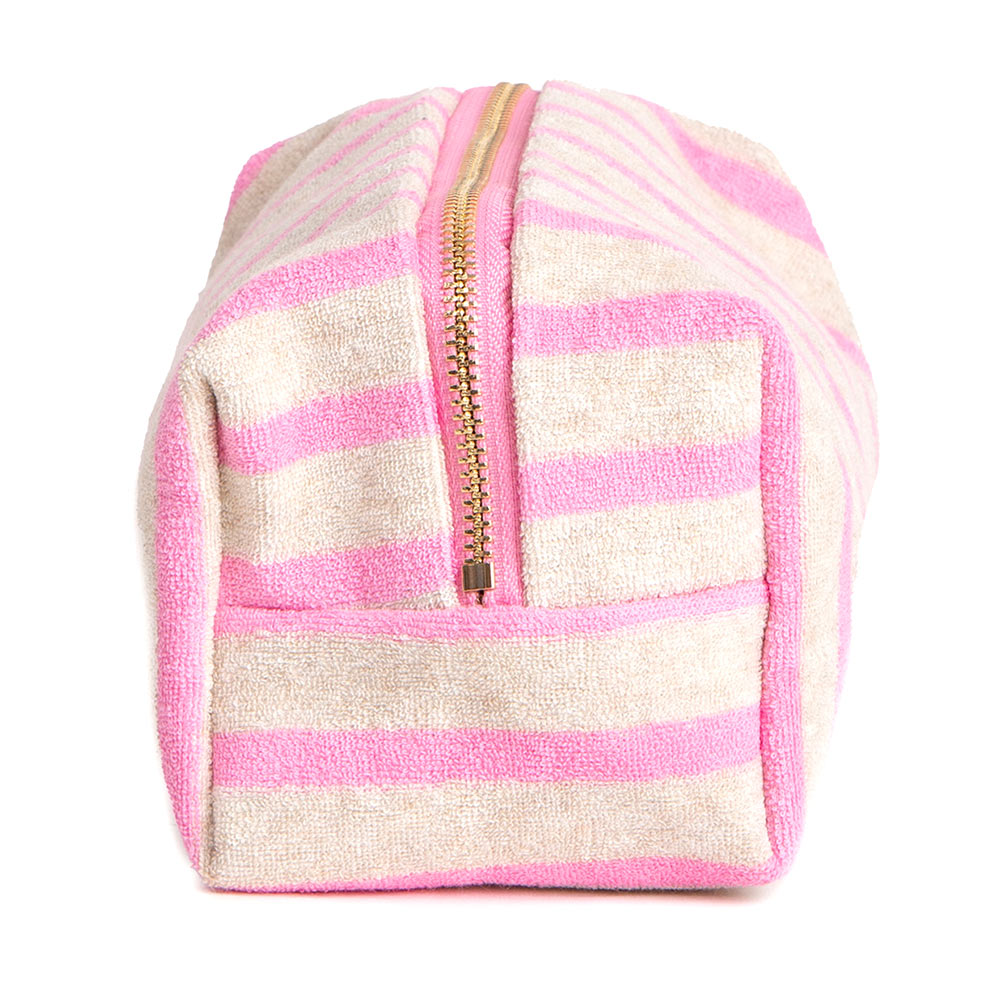 Striped Terry Textured Cosmetic Pouch Bag