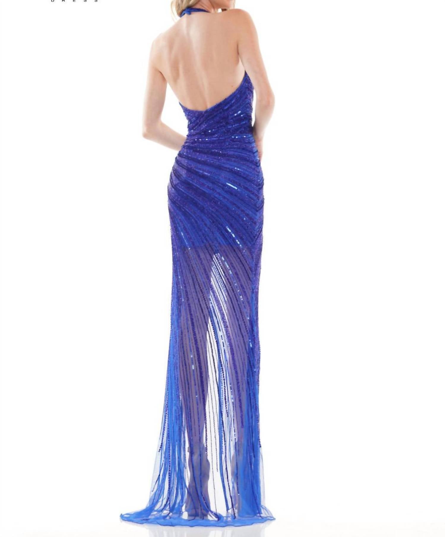 Halter V-Neck High Slit Gown In Royal