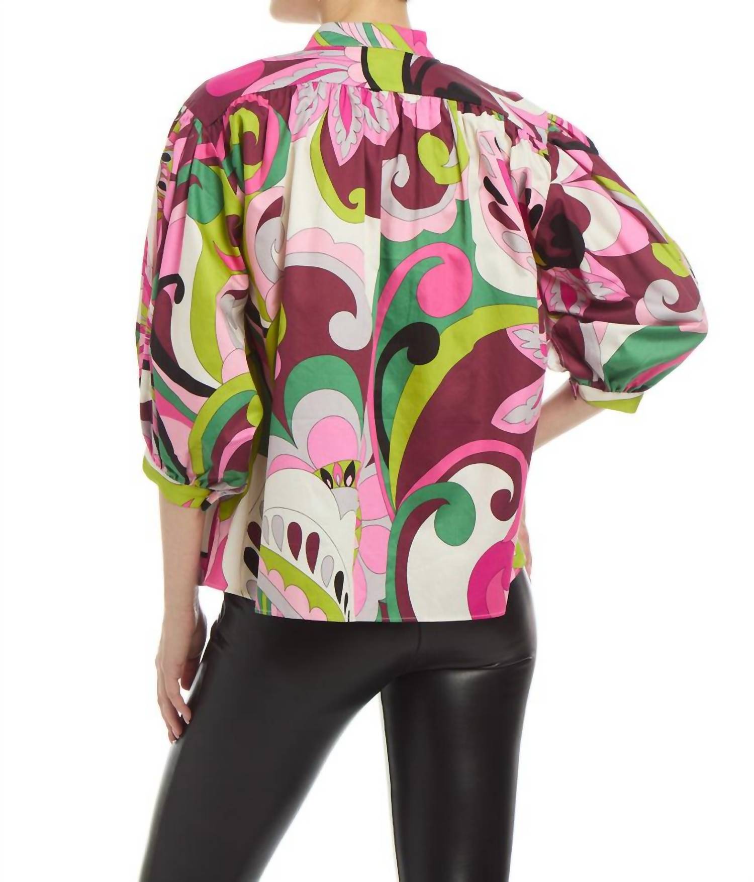 Lola Ruffle Neck Blouse In Pink Multi