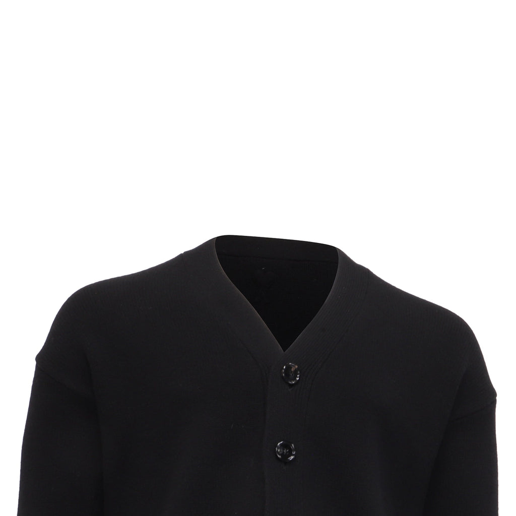 AMI Paris Cropped Cardigan in Black Merino Wool