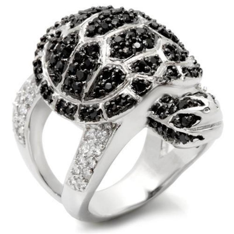 Rhodium + Ruthenium Brass Ring with AAA Grade CZ in Jet