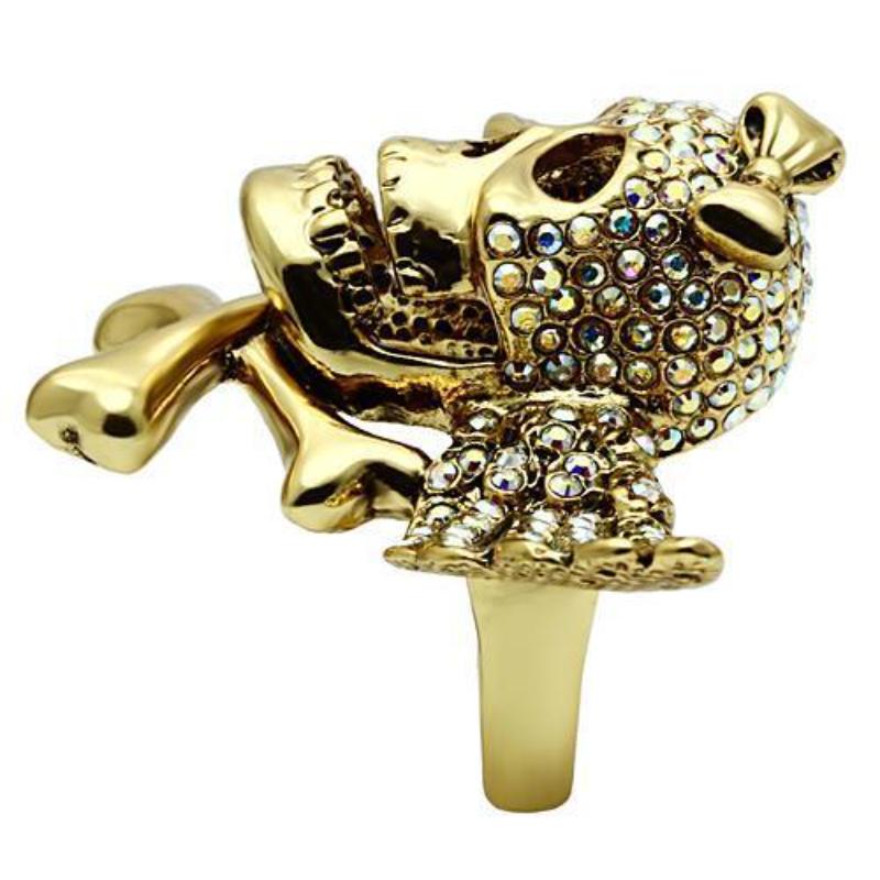 Gold White Metal Ring with Top Grade Crystal in Aurora Borealis (Rainbow Effect)
