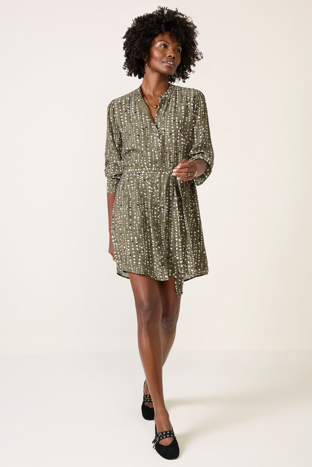 Women's Puff Sleeve Belted Shirt Dress
