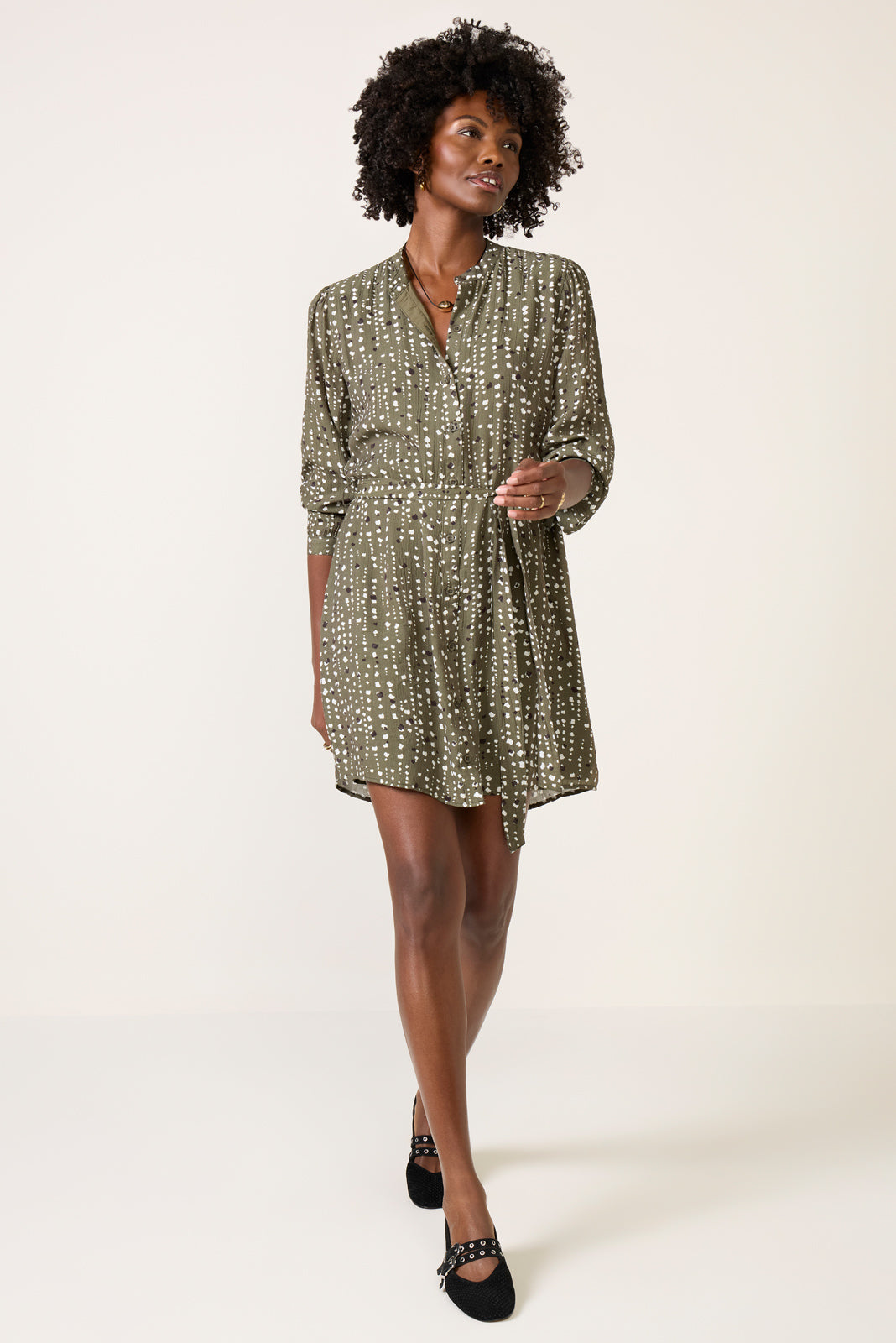Women's Puff Sleeve Belted Shirt Dress