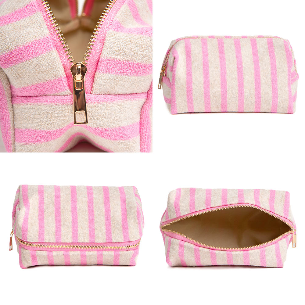 Striped Terry Textured Cosmetic Pouch Bag