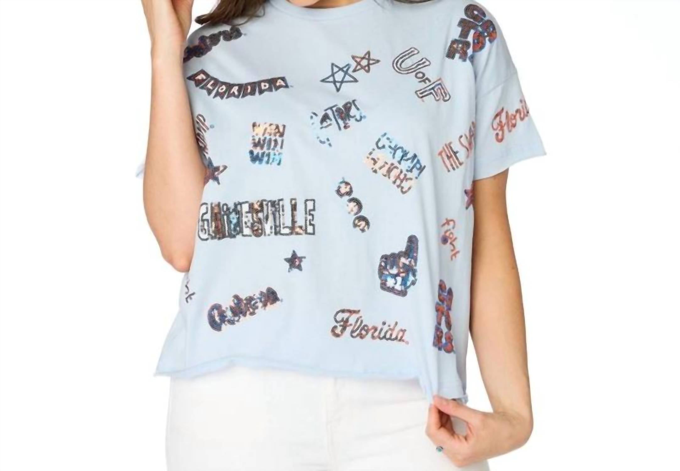 The Florida Sequin Spirit Tee In Light Blue