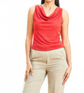 Rib Knit Cowl Neck Solid Tank Top In Red