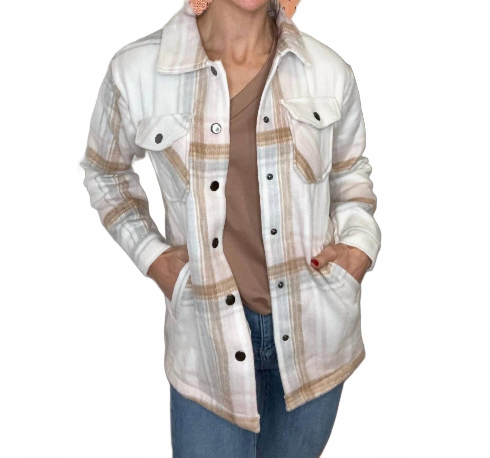 Norah Plaid Shacket In Blush