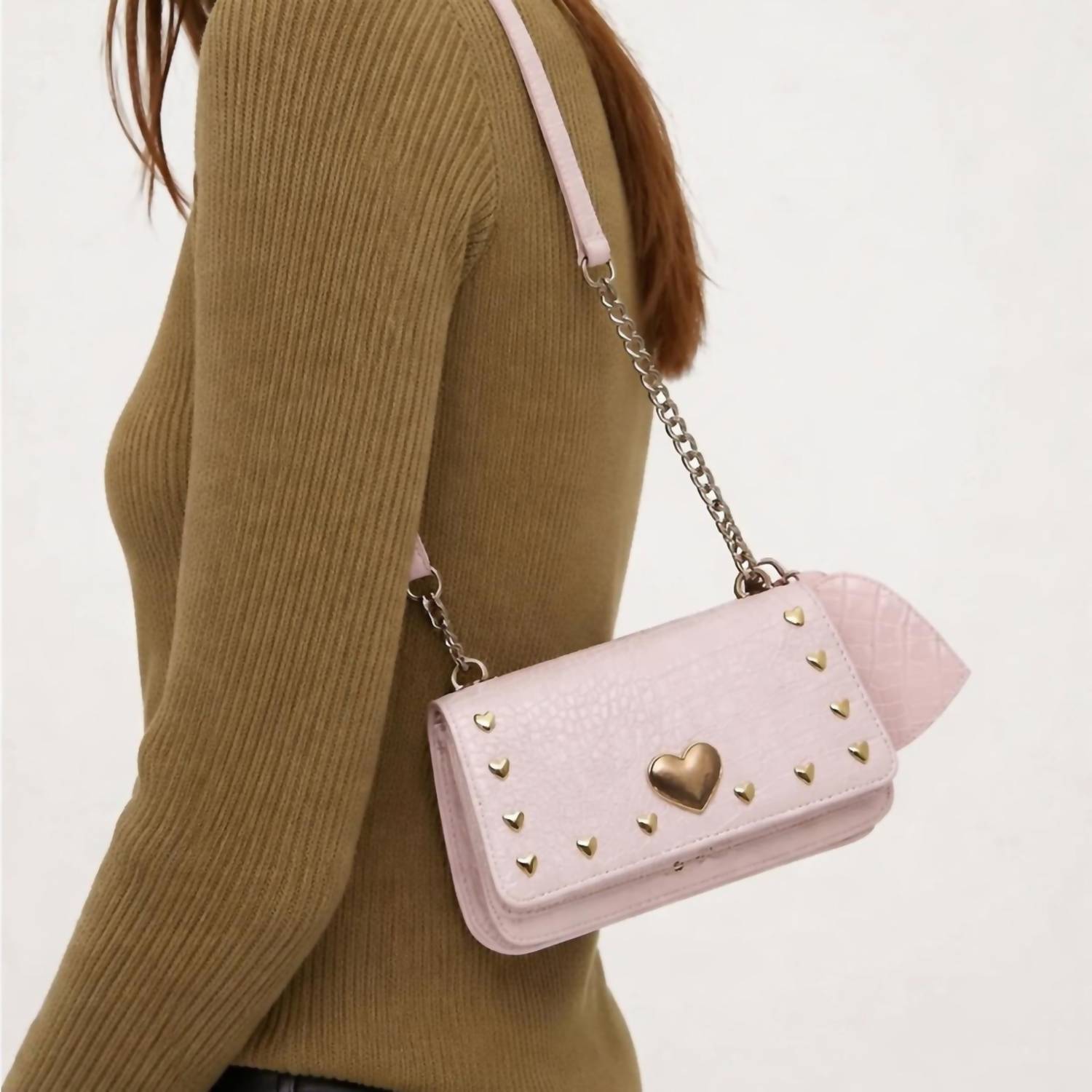 Women's Heart-Embellished Crossbody Bag In Pink