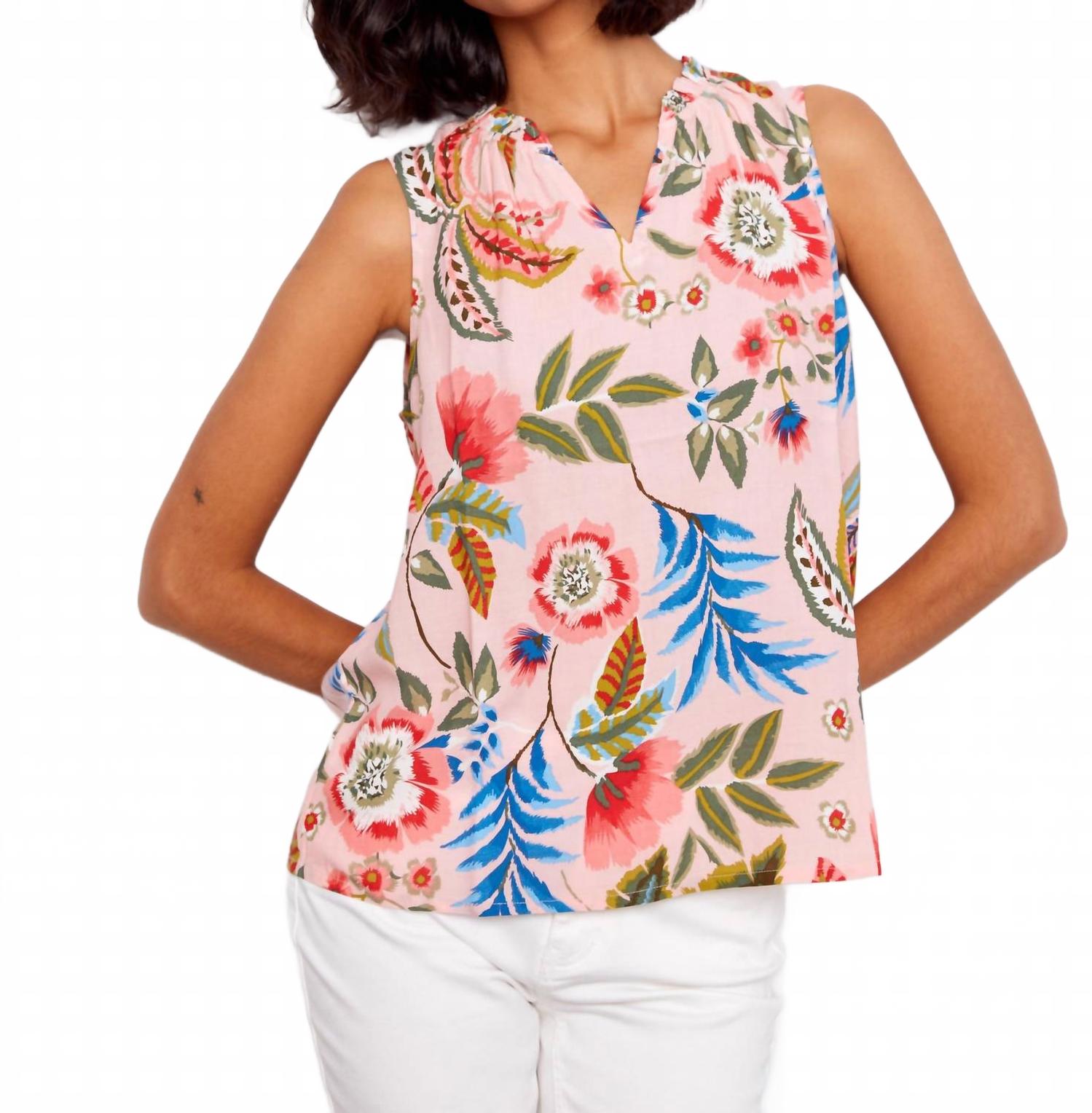 Sleeveless With Ruffle Blouse In Gardenia Print