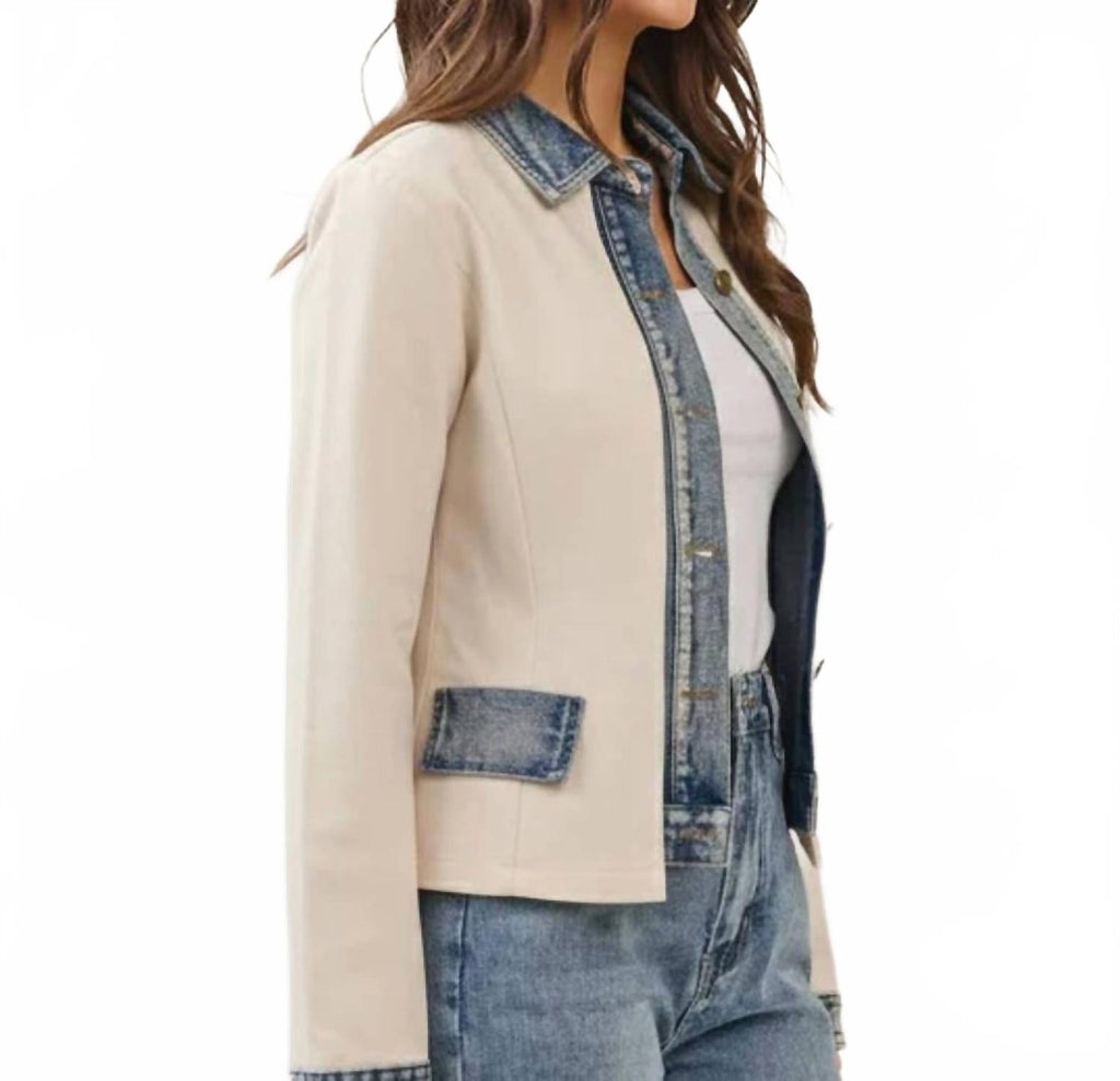 Denim Trim Jacket In Ecru