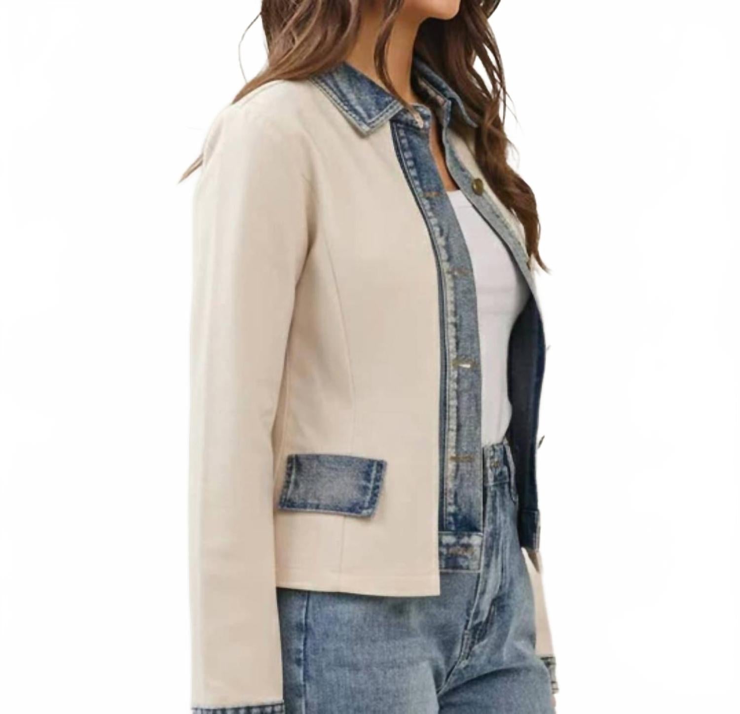 Denim Trim Jacket In Ecru
