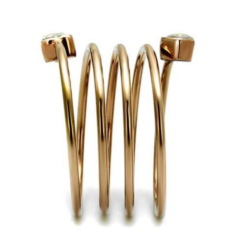 IP Rose Gold(Ion Plating) Stainless Steel Ring with AAA Grade CZ in Clear