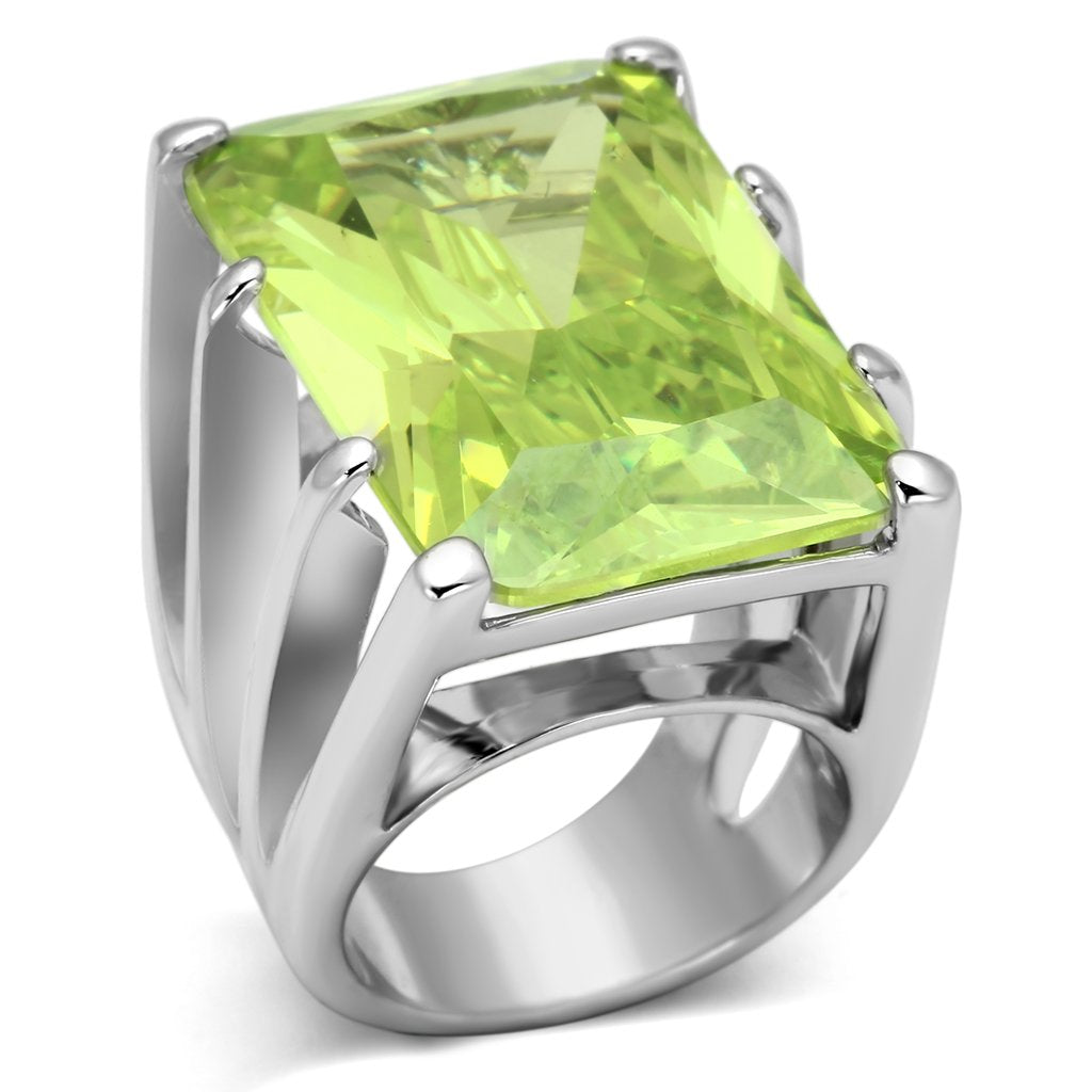 Rhodium Brass Ring with AAA Grade CZ in Apple Green color