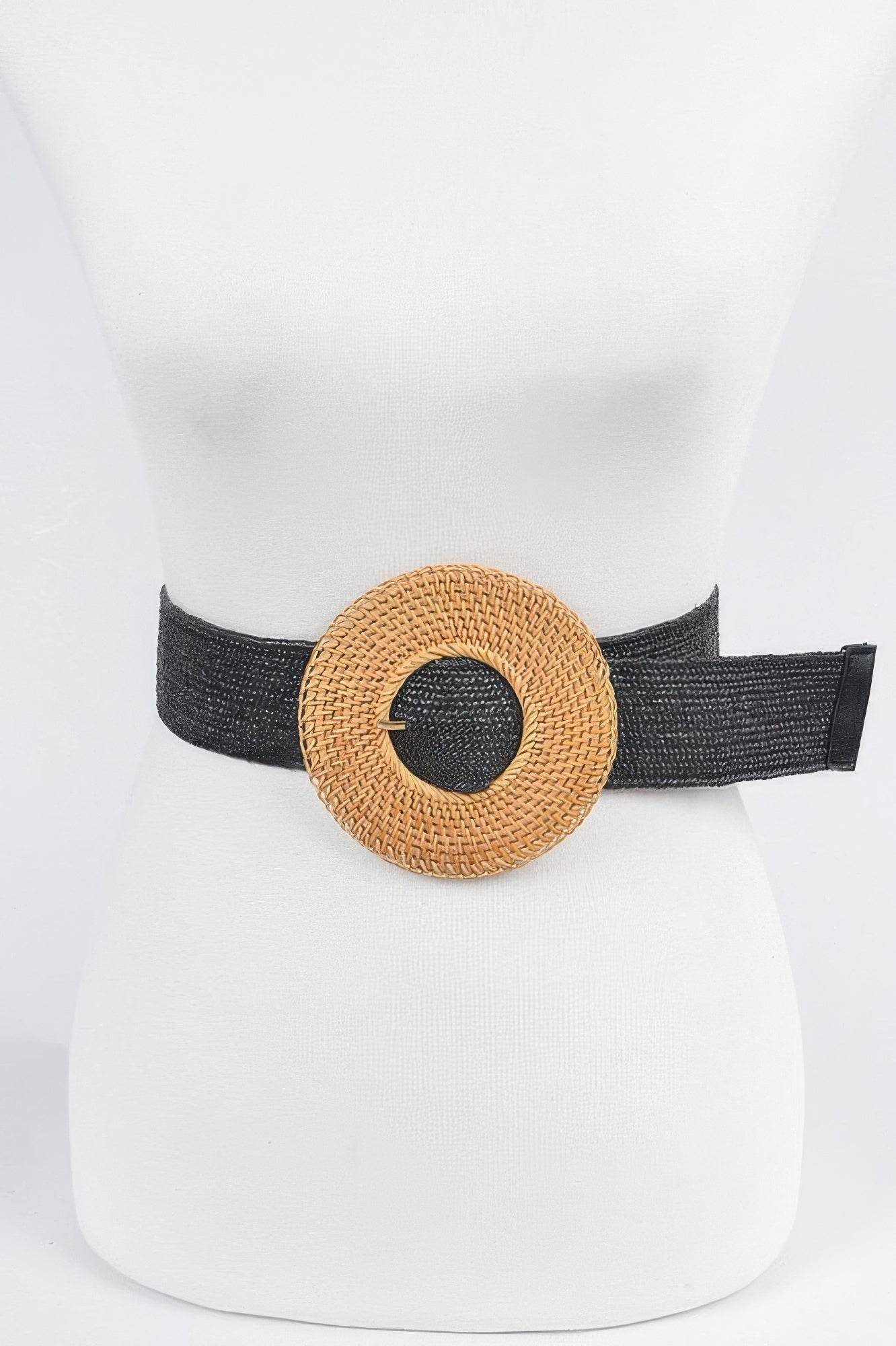 Oversize Weaved Bamboo Buckle Elatic Belt