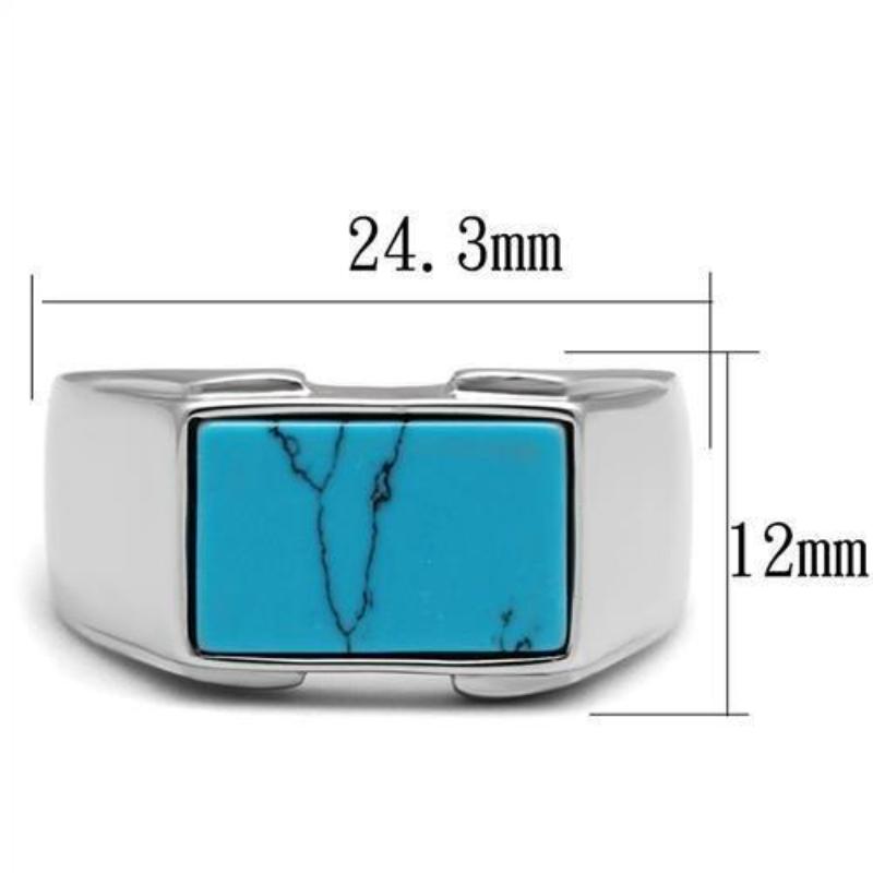 High polished (no plating) Stainless Steel Ring with Synthetic Imitation Amber in Sea Blue