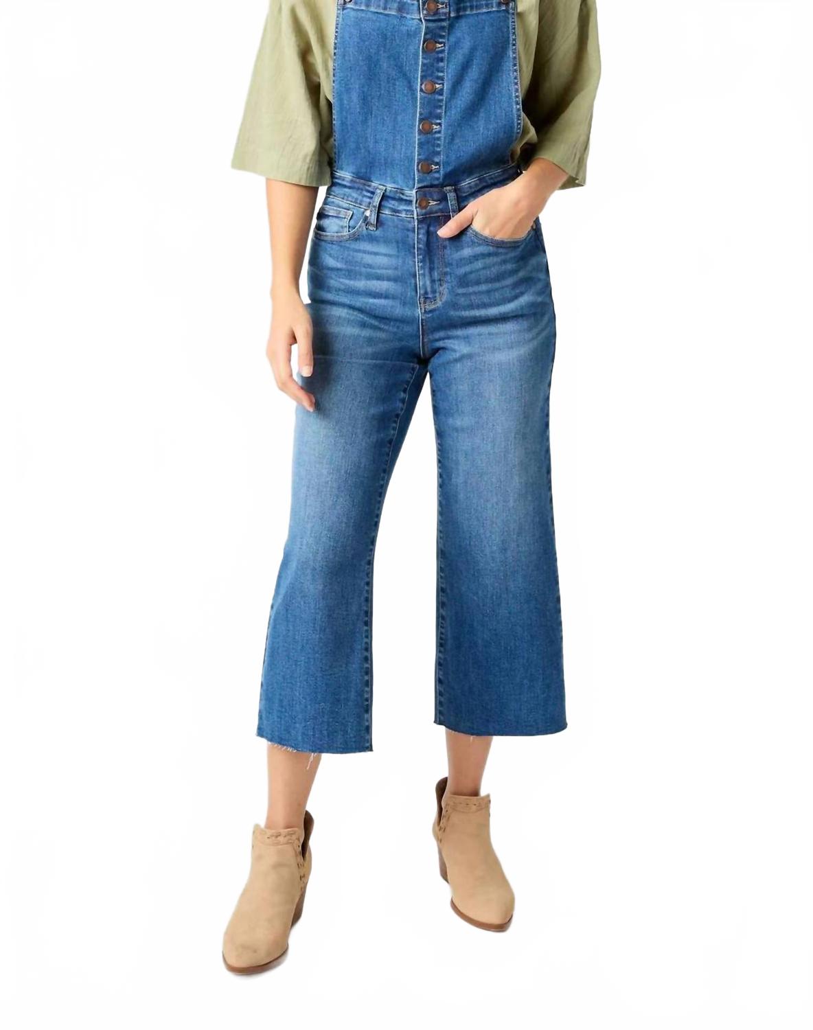 High Waist Wide Leg Crop Overalls In Blue