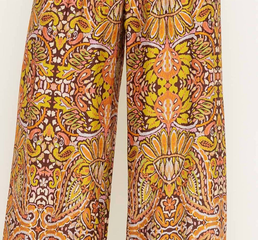 Resort Print Wide Leg Pants In Yellow