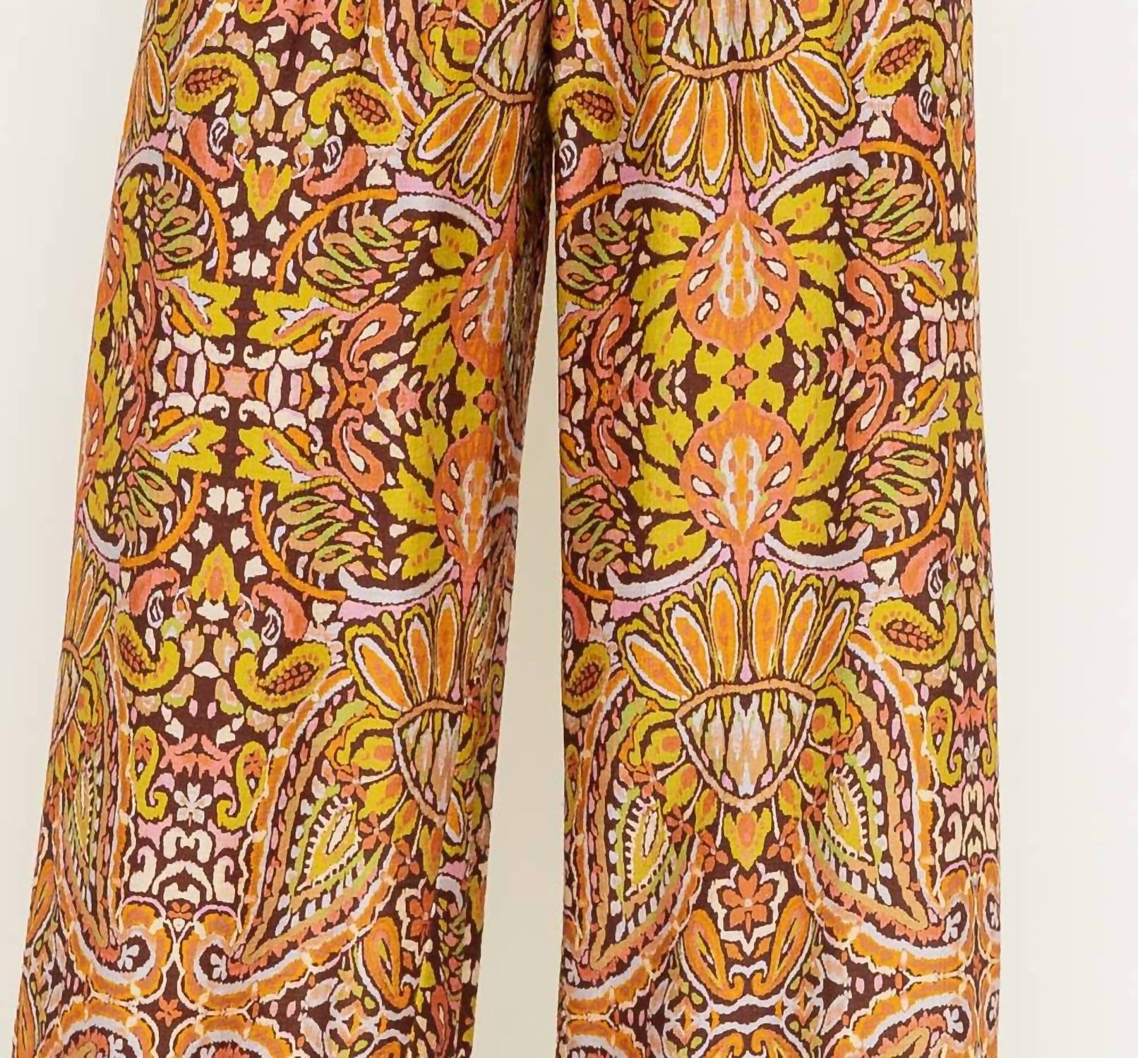 Resort Print Wide Leg Pants In Yellow