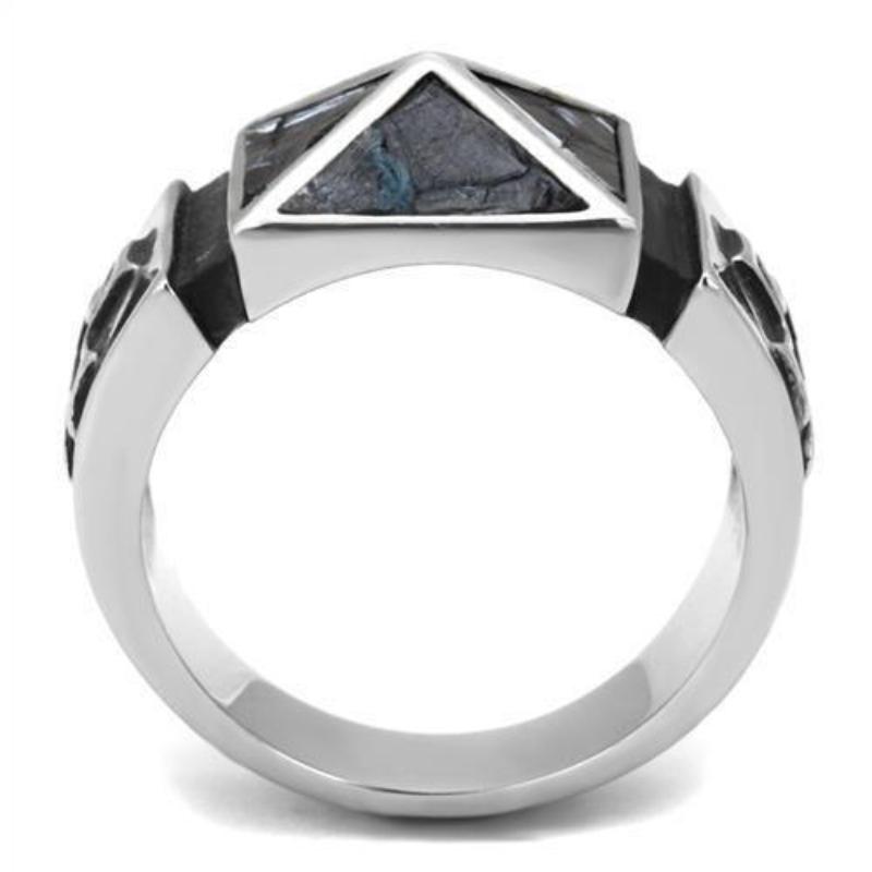 High polished (no plating) Stainless Steel Ring with Leather in Jet