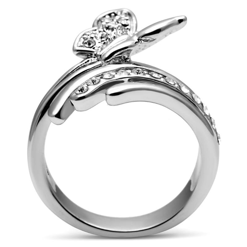 High polished (no plating) Stainless Steel Ring with AAA Grade CZ in Clear