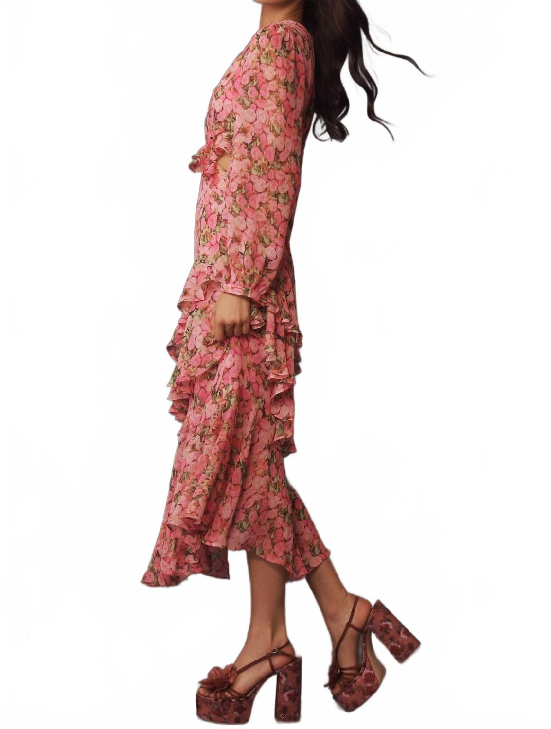 Floral Ruffled Maxi Dress In Pink/multi