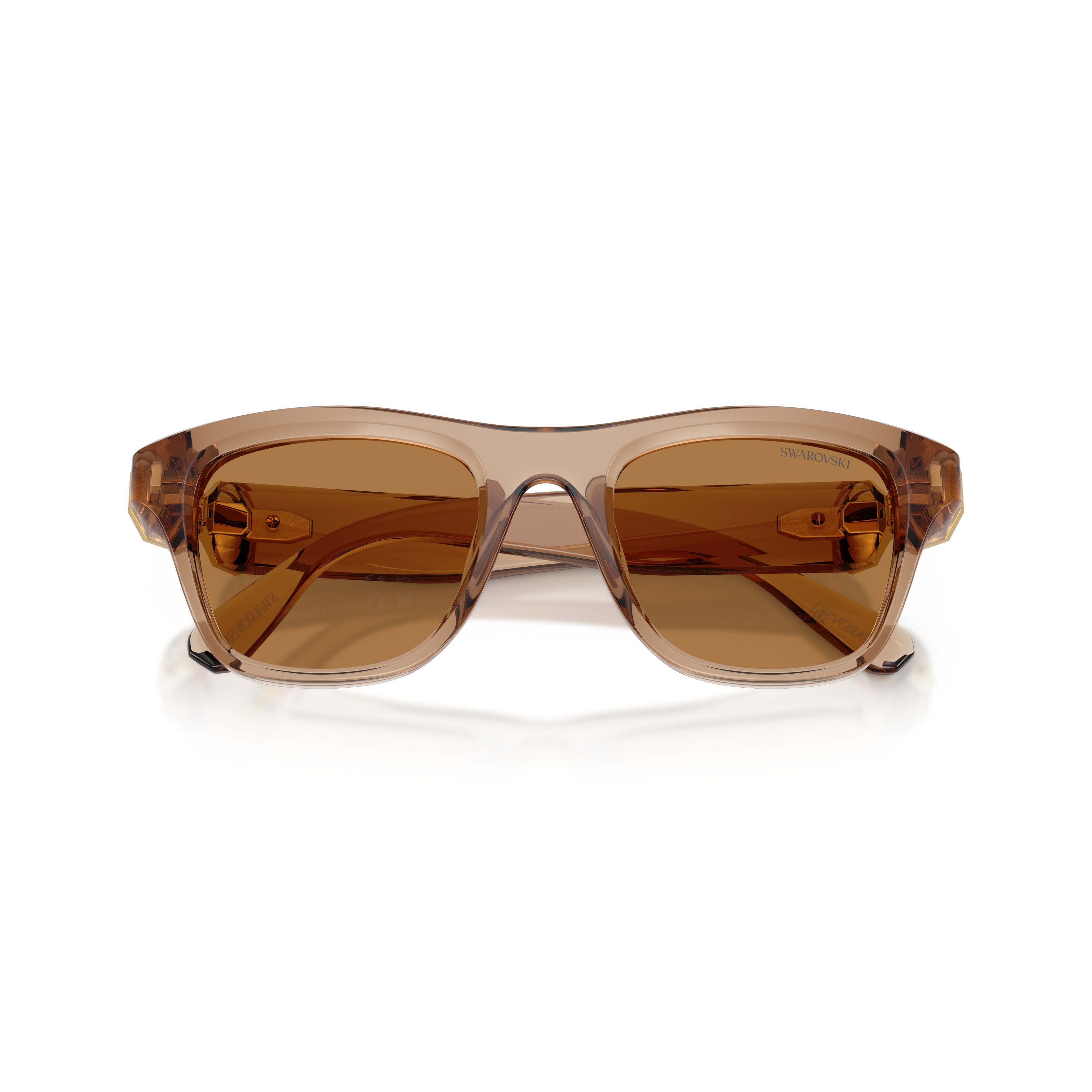 0Sk6056U Translucent Brown Square Sunglasses with Gold-Tone Accents