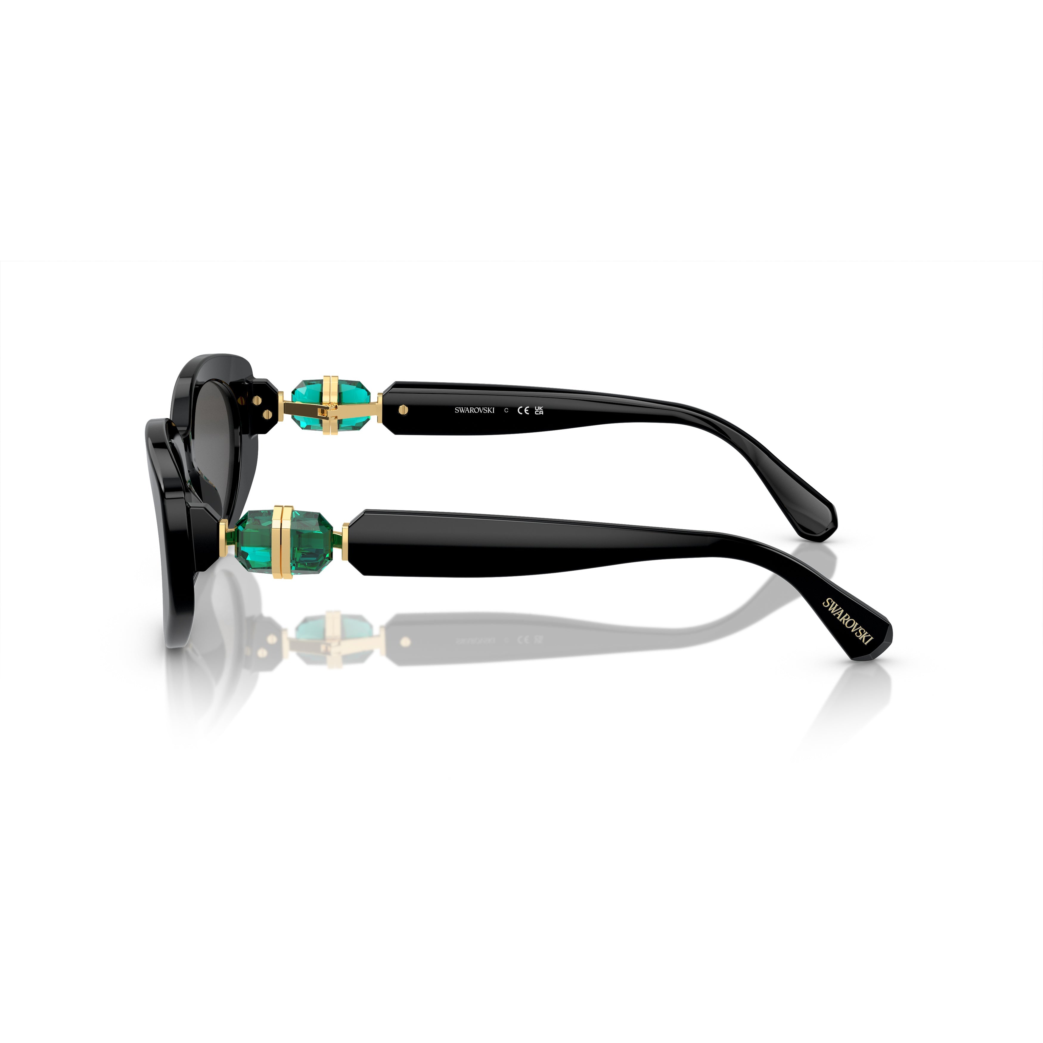 0Sk6002 Oversized Black Acetate Sunglasses with Green Crystal Embellishments