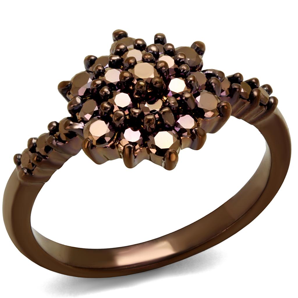 IP Coffee light Brass Ring with AAA Grade CZ in Light Coffee
