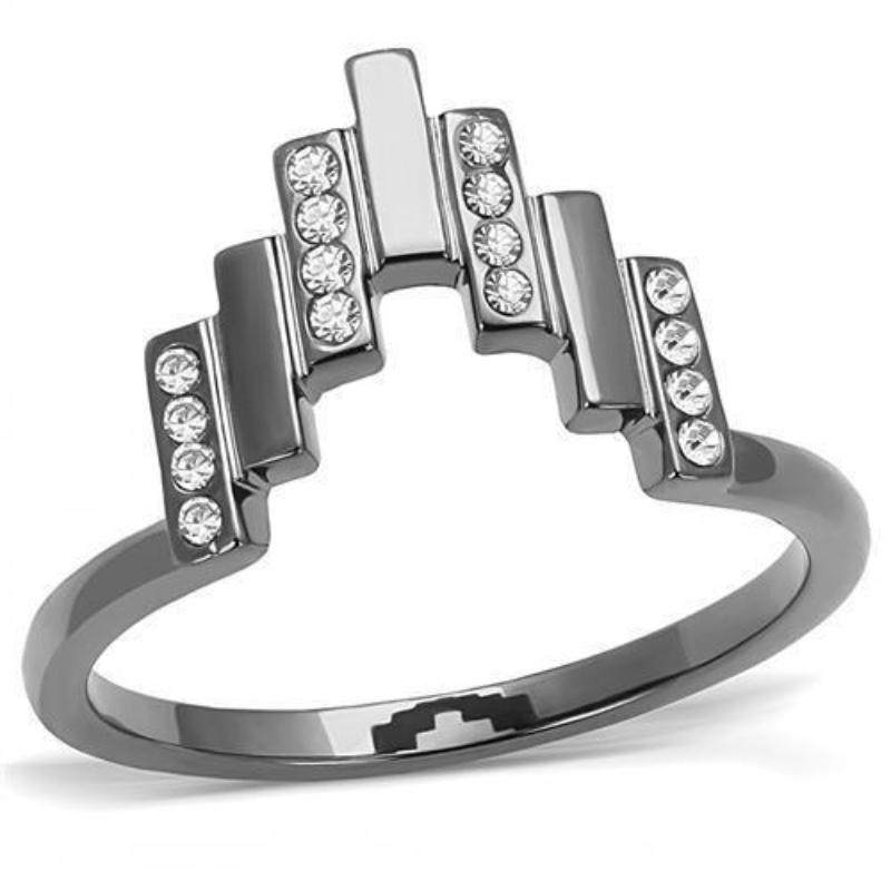 IP Light Black Stainless Steel Ring with Top Grade Crystal in Clear