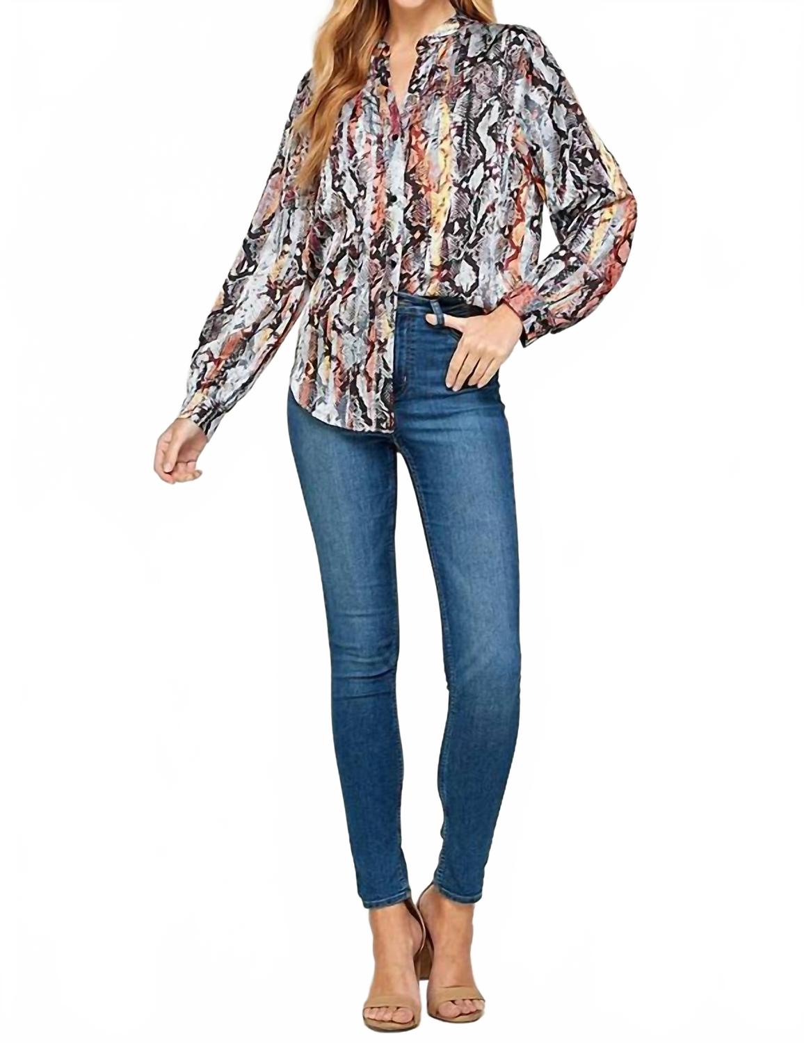 Snakeskin Print Long Sleeve Shirt In Blue Multi