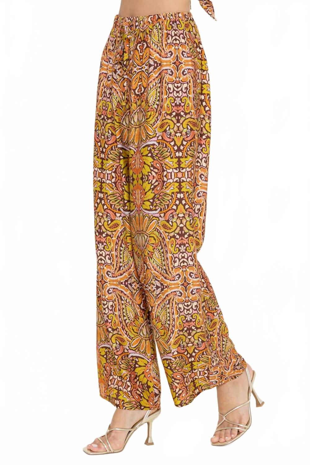 Resort Print Wide Leg Pants In Yellow