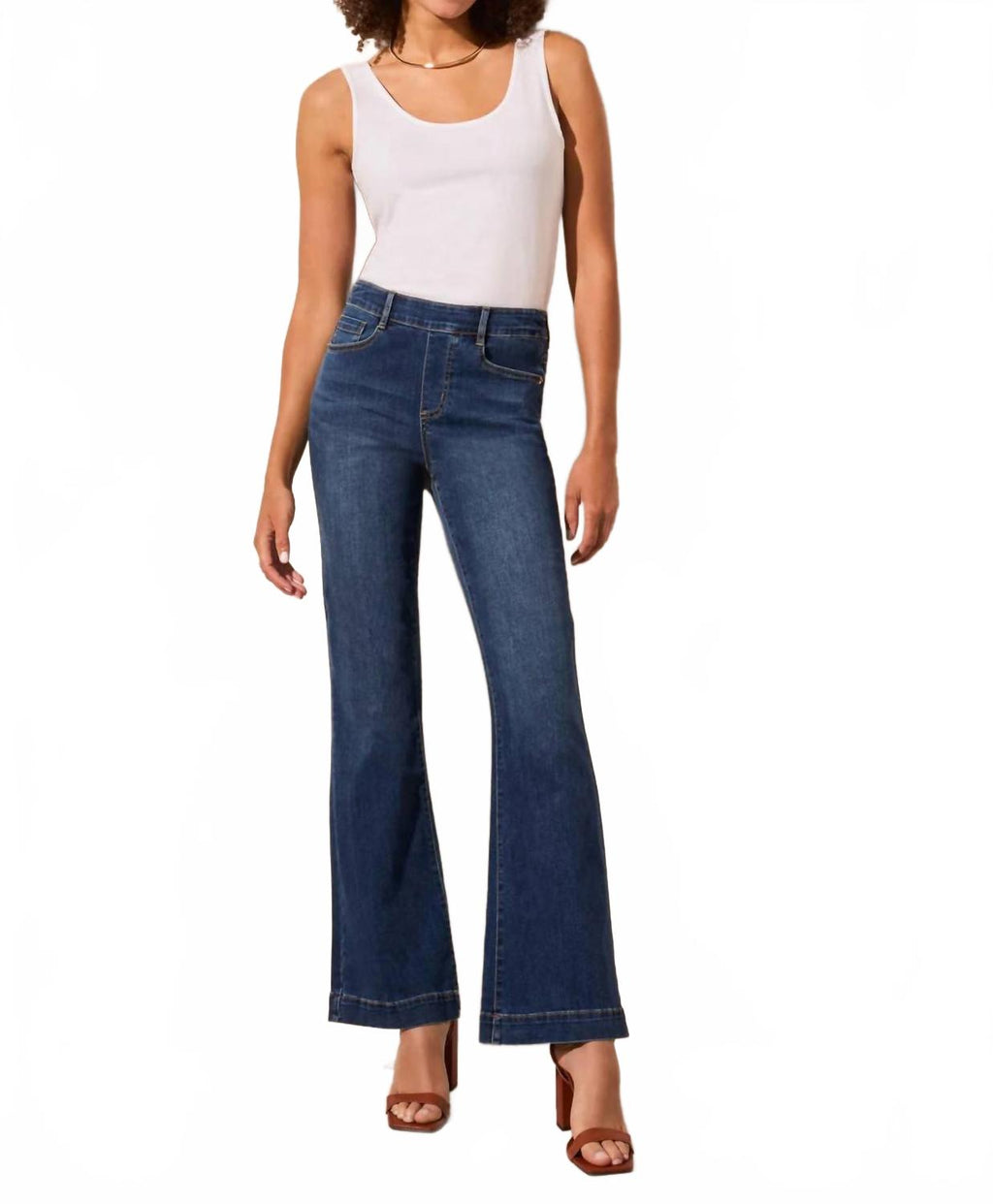 Audrey Pull On Flare Leg Pants In Stormy Blue