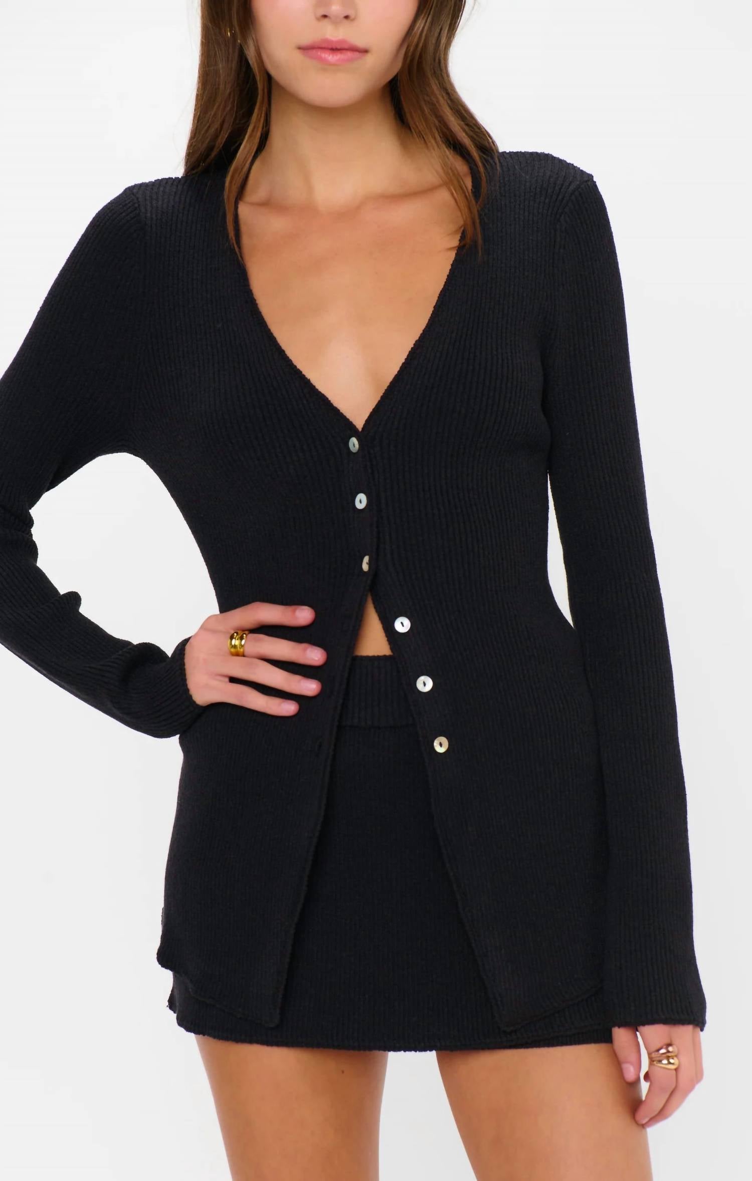 Josie Mini Skort In Black Rib Knit