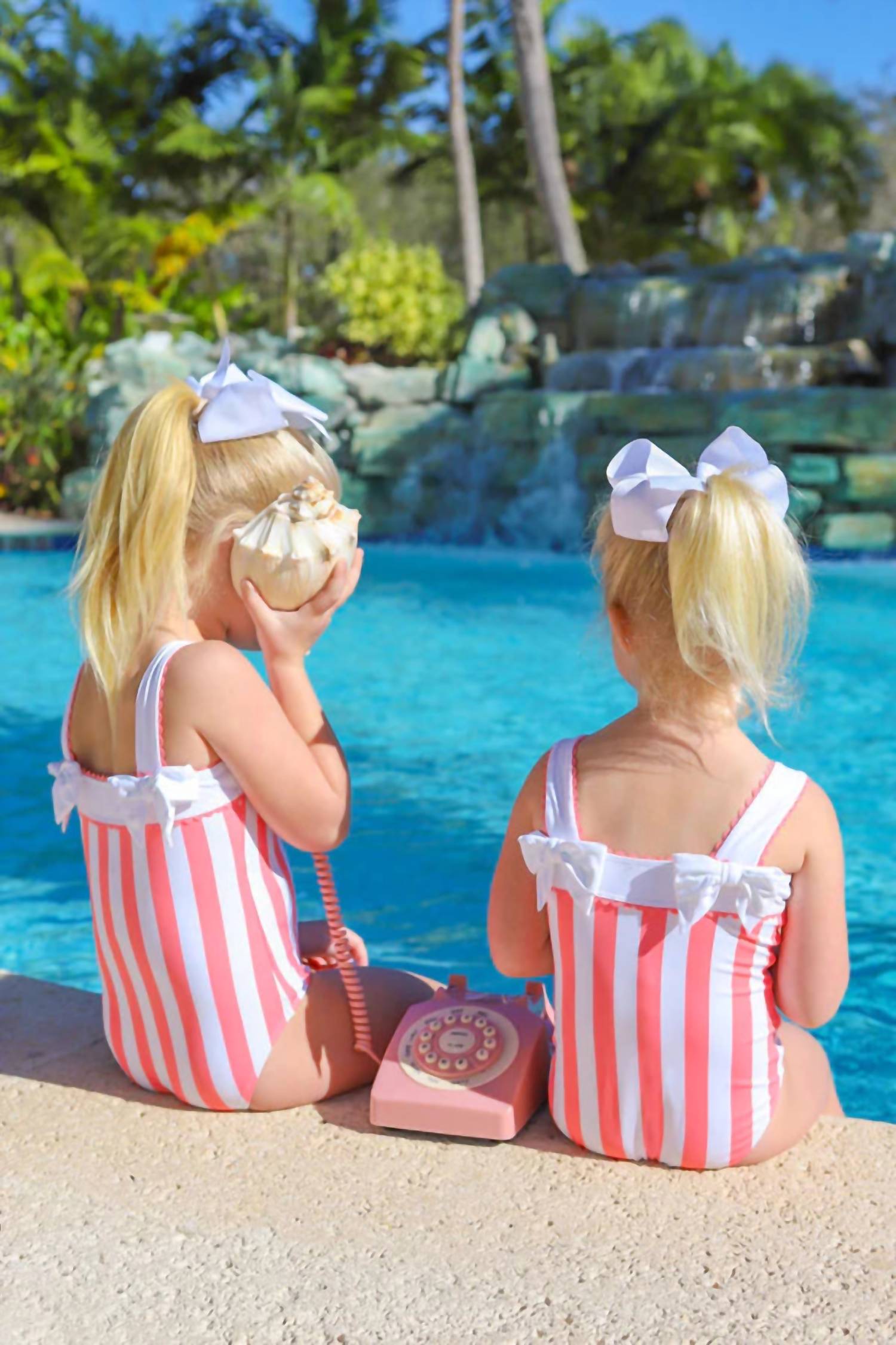 Girl's Shannon Bow Bathing Suit In Caicos Cabana Stripe
