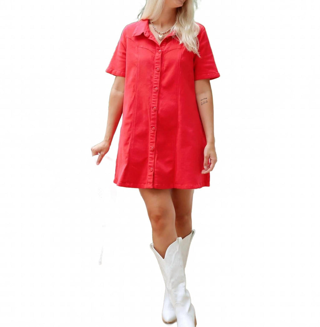 Love Me Denim Mini Dress In Watermelon