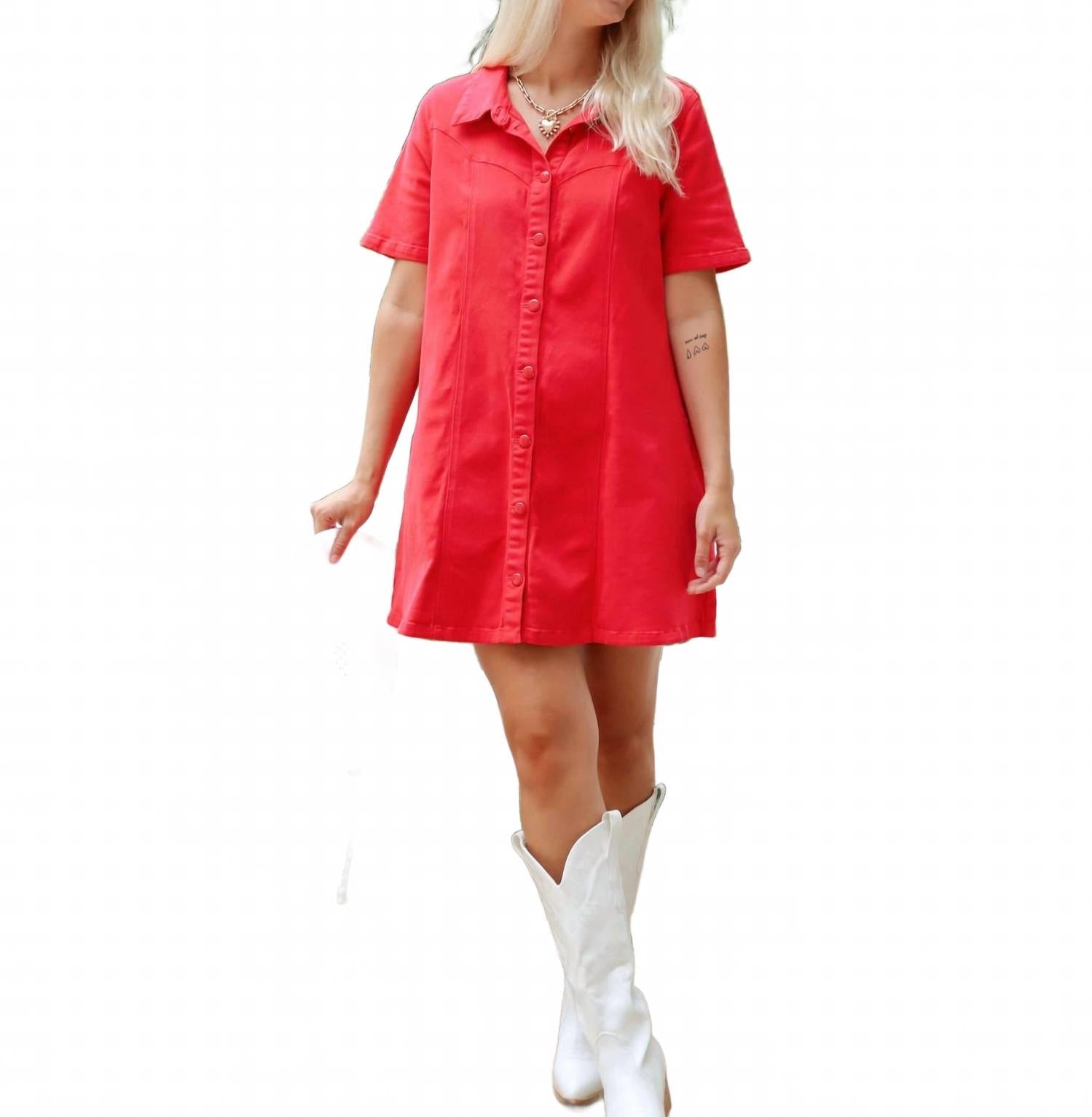 Love Me Denim Mini Dress In Watermelon