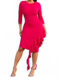 3/4 Sleeves Midi Dress In Fuchsia