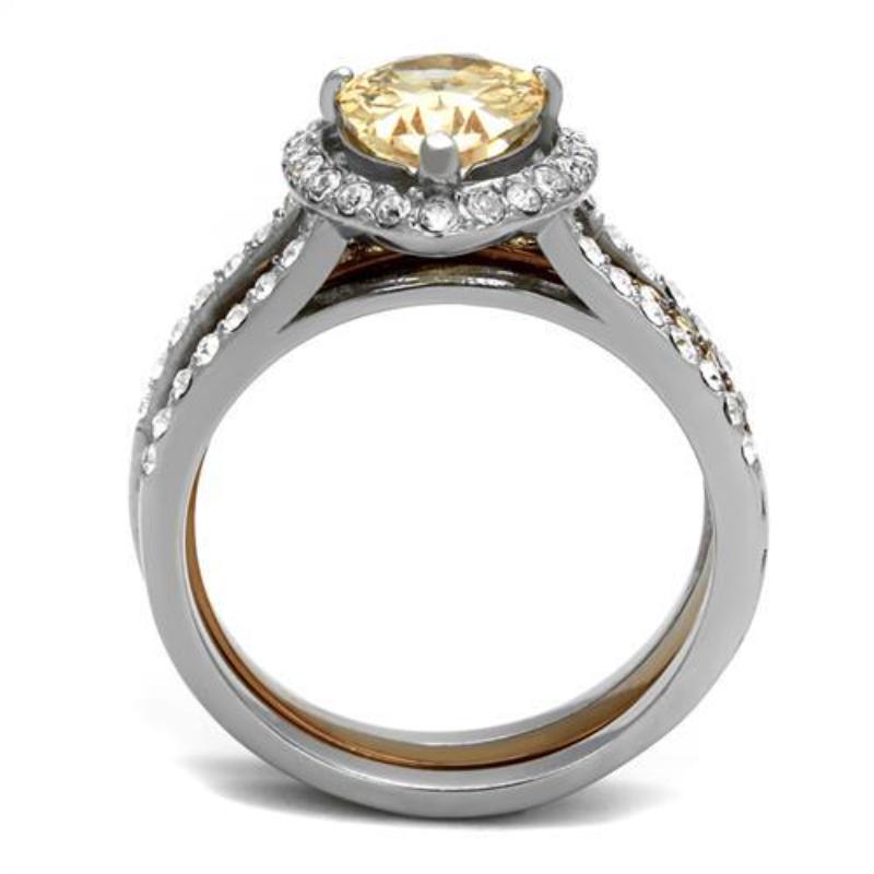 Two Tone IP Light Brown (IP Light coffee) Stainless Steel Ring with AAA Grade CZ in Champagne